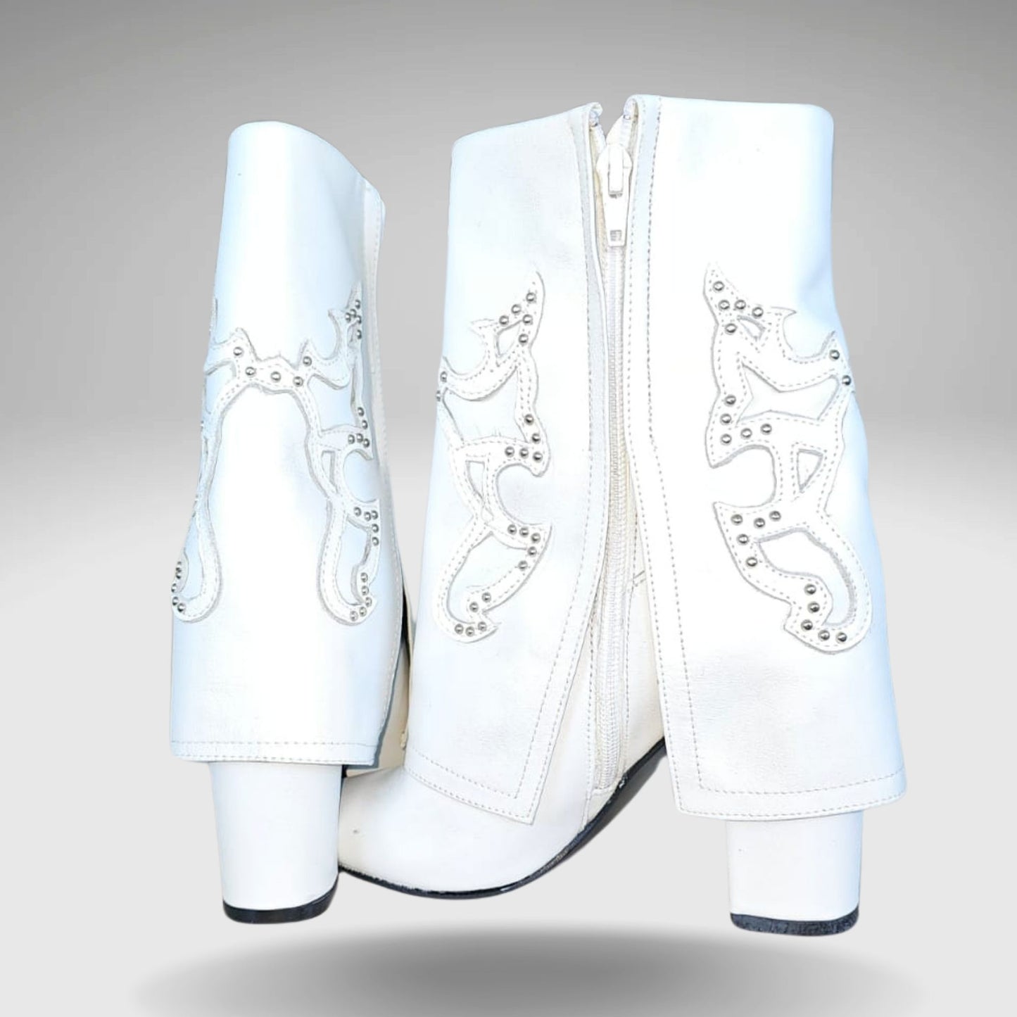 Bota Cuero Vocher texana Blanco y Negro.