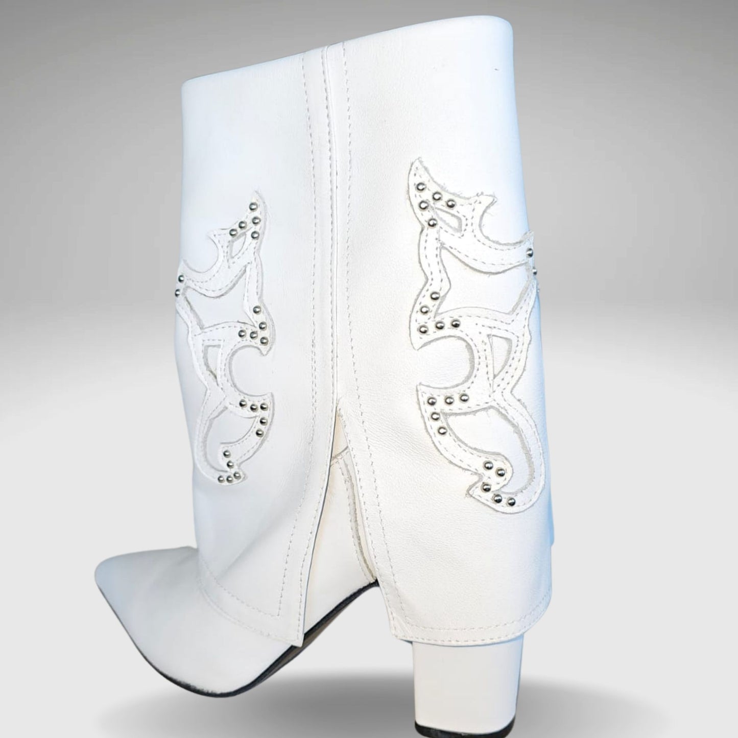 Bota Cuero Vocher texana Blanco y Negro.