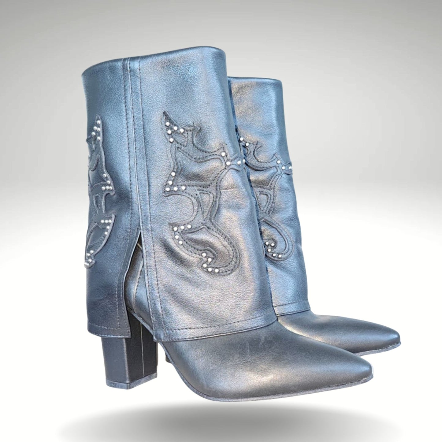 Bota Cuero Vocher texana Blanco y Negro.