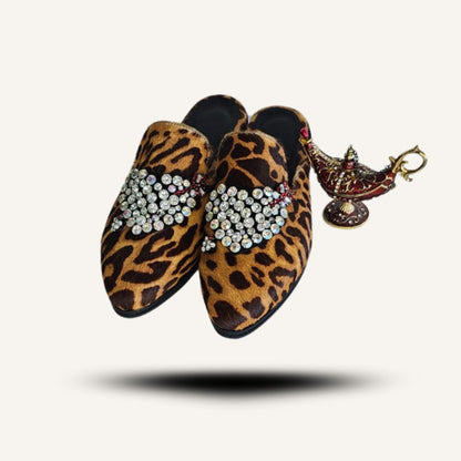 Babucha leopar pelo cristal.