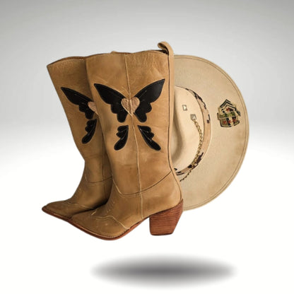 Bota Butterfly Cuero  Beige y Negro