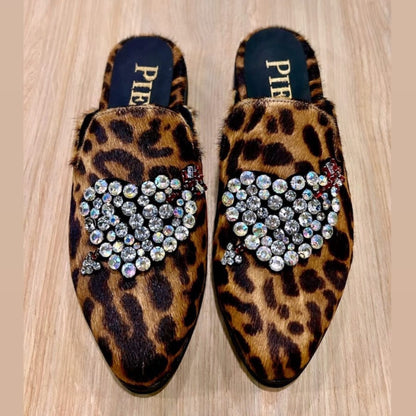 Babucha leopar pelo cristal.