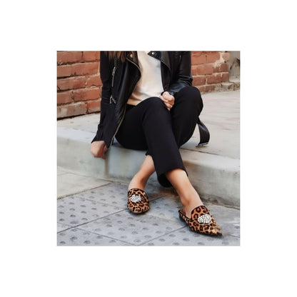 Babucha leopar pelo cristal.