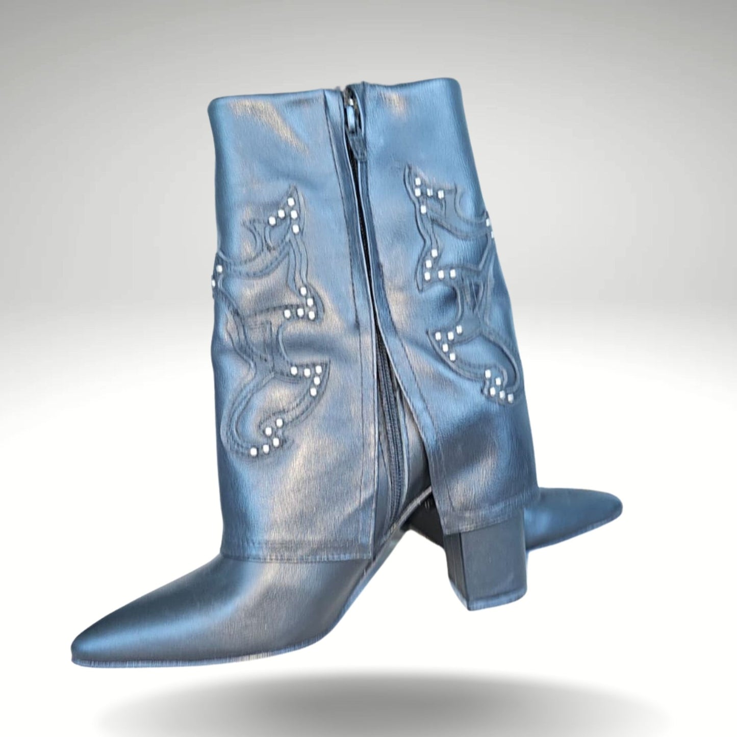Bota Cuero Vocher texana Blanco y Negro.