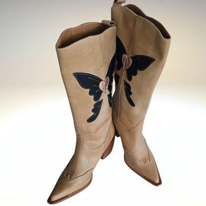 Bota Butterfly Cuero  Beige y Negro